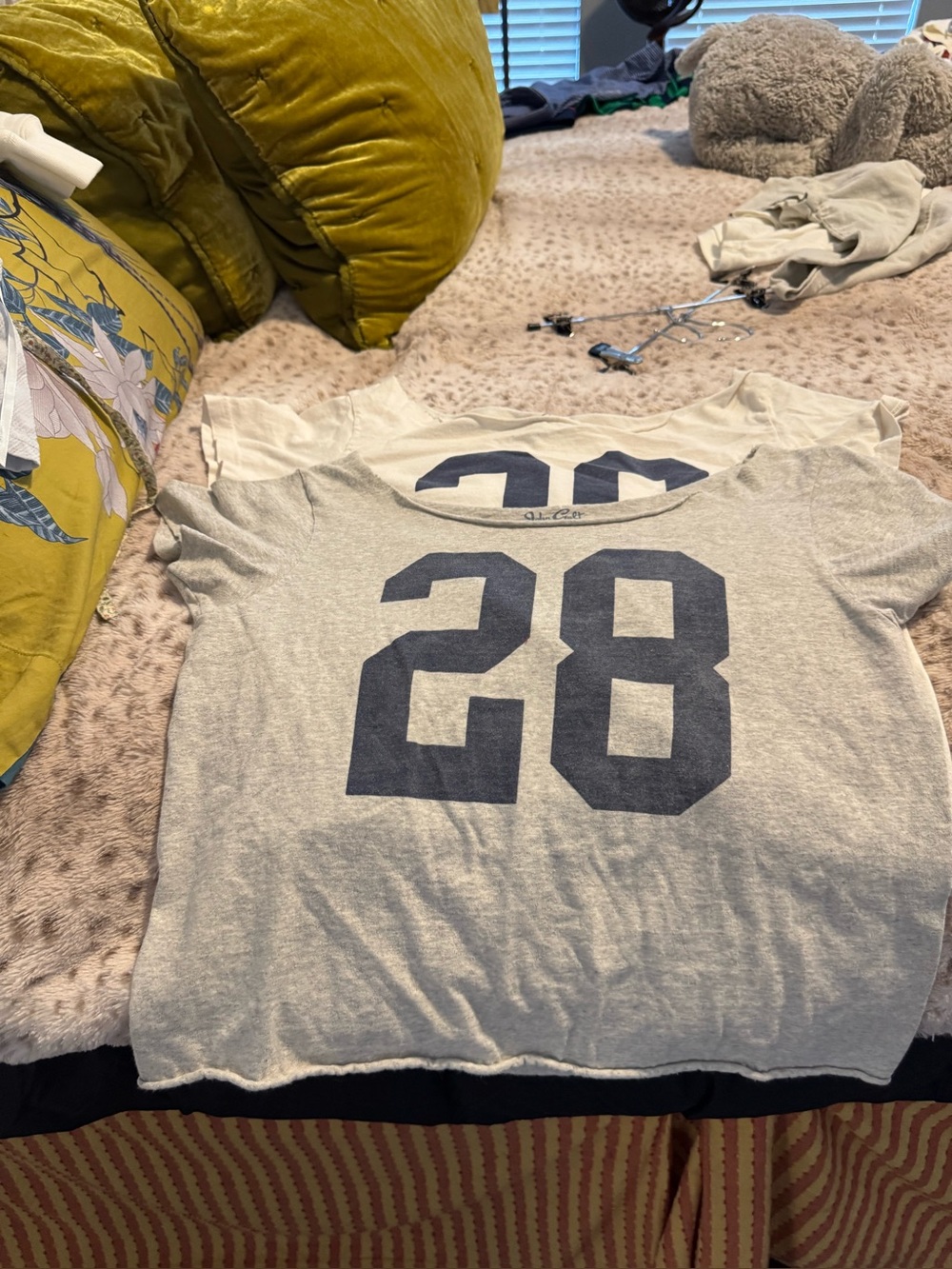 Brandy Melville Light Gray Tee with Navy '28' Graphic
